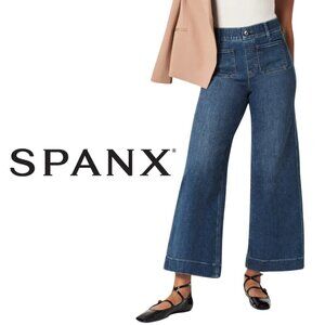 Spanx NWT Cropped Wide Leg Jean Shaded Blue - Size Large